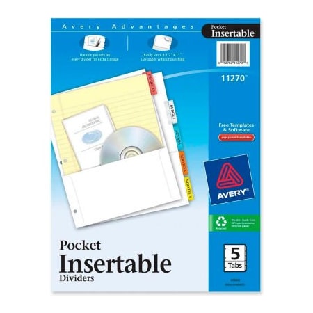 Avery Dennison Avery WorkSaver Five Tab Pocket Index, 5 Tabs, White/Multicolor 11270